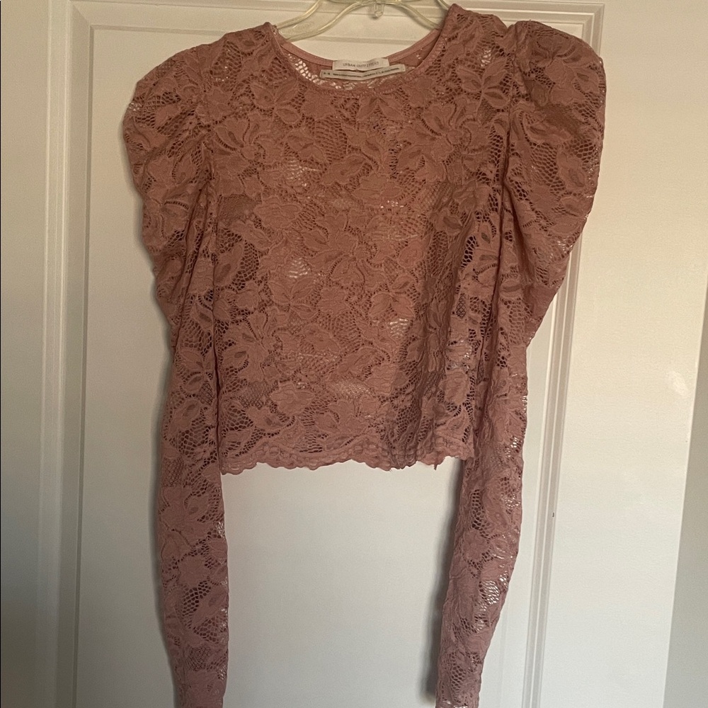Urban Outfitters Lace Puff Sleeve Blouse - Pink